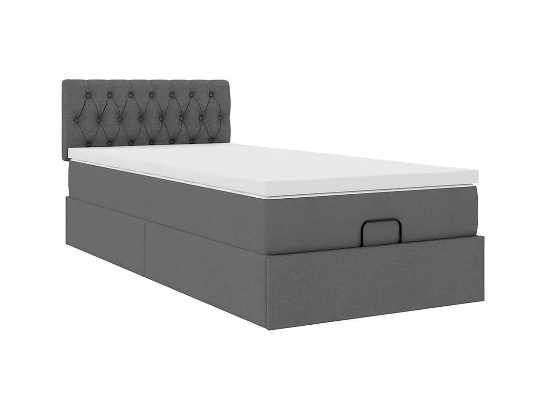 Cadre de lit ottoman avec matelas gris foncé 80x200 cm tissu