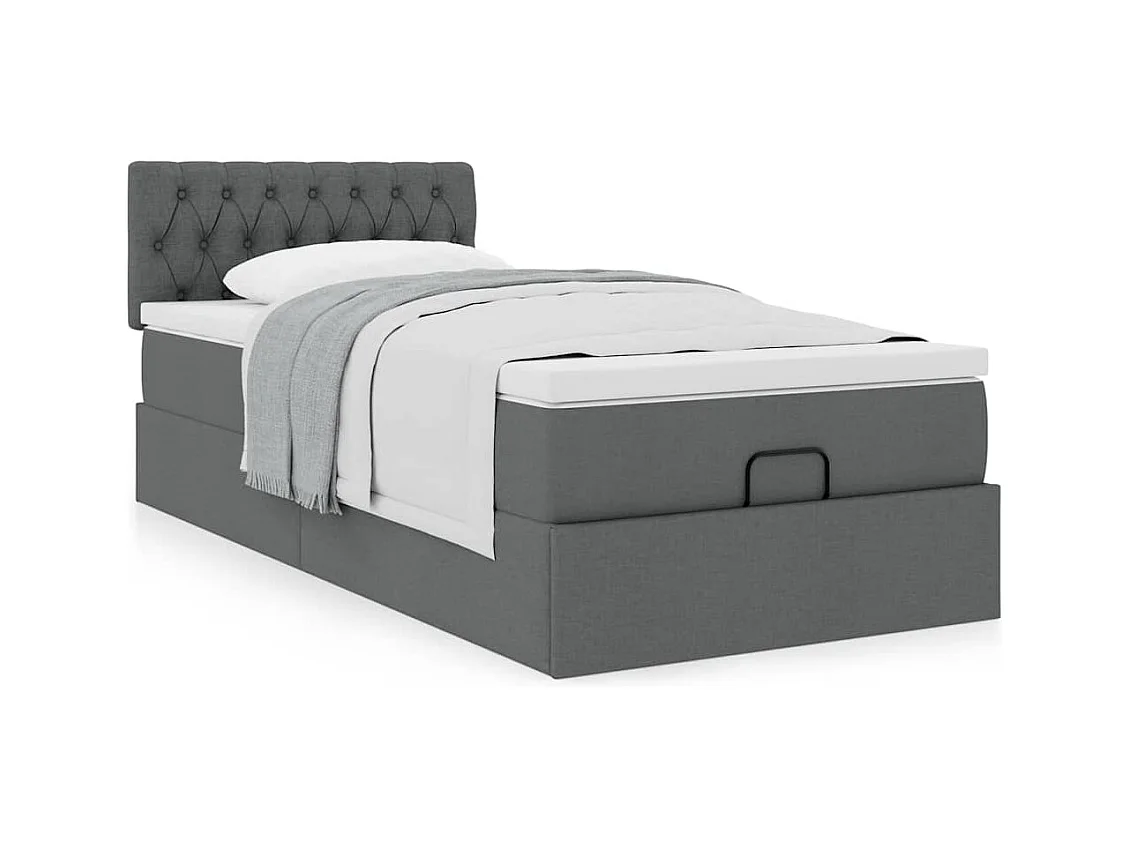 Cadre de lit ottoman avec matelas gris foncé 80x200 cm tissu