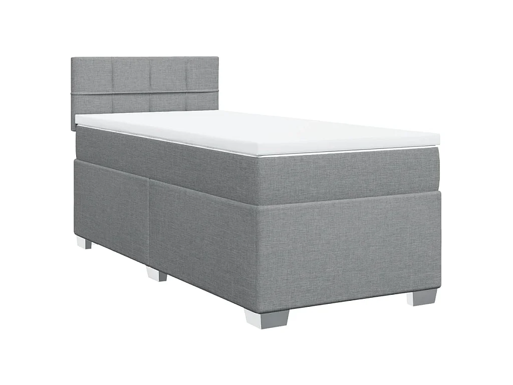 Cama box spring con colchón tela gris claro 80x200 cm