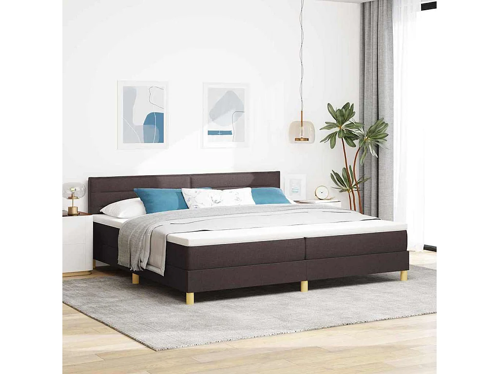 Letto a molle con cuscino Marrone Scuro 200 x 200 cm Tessuto