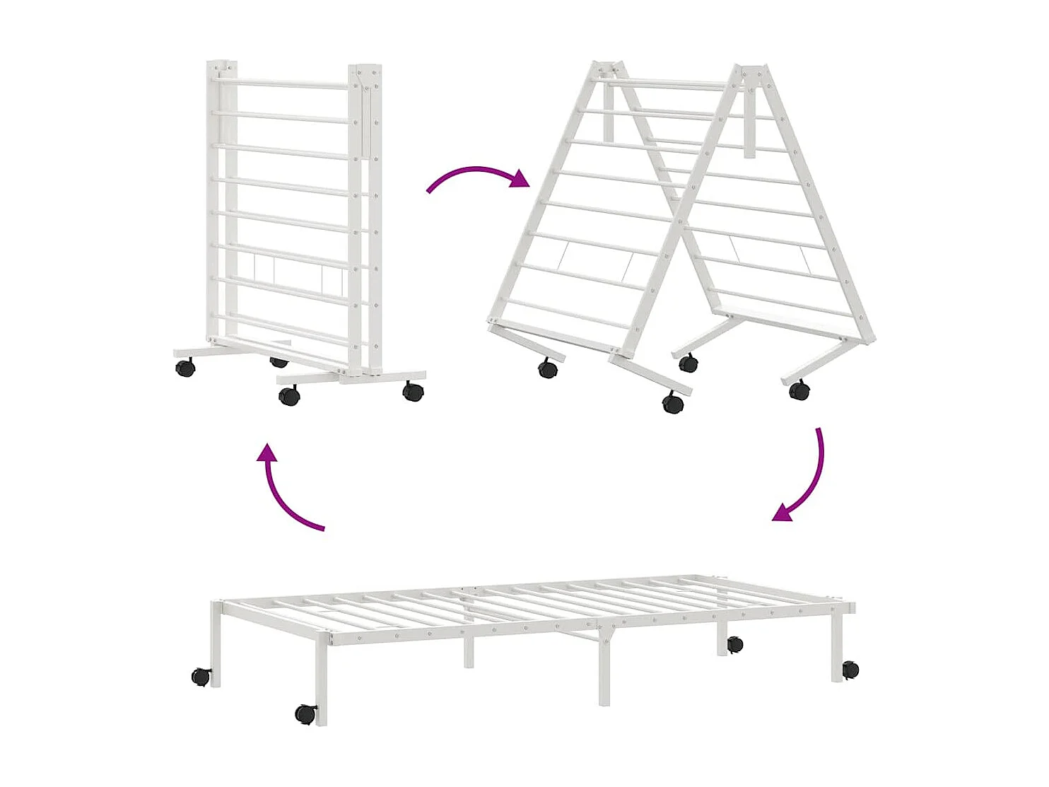 Cadre de lit sans matelas pliable blanc 75x190 cm acier