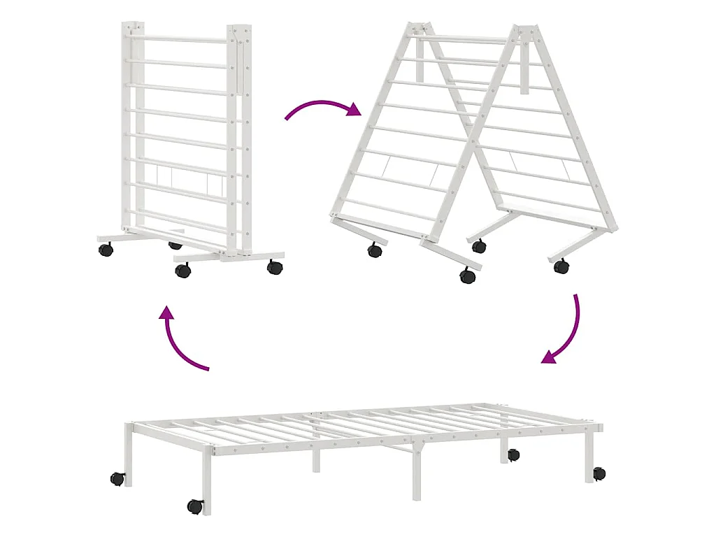 Bedframe zonder matras opvouwbaar 75x190 cm staal wit
