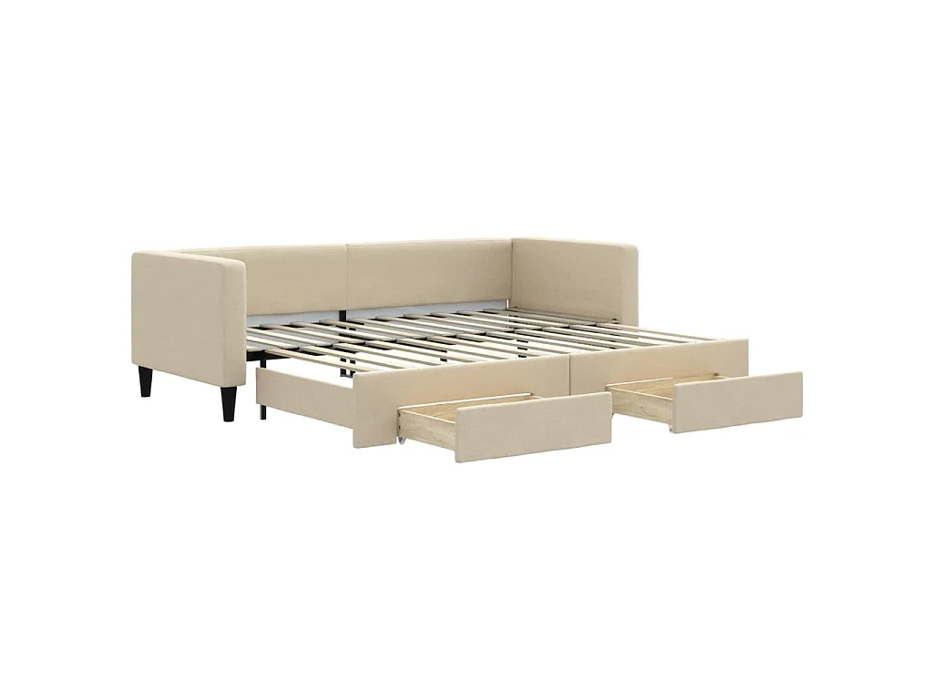 Tagesbett Ausziehbar mit Schubladen Creme 80x200 cm Stoff