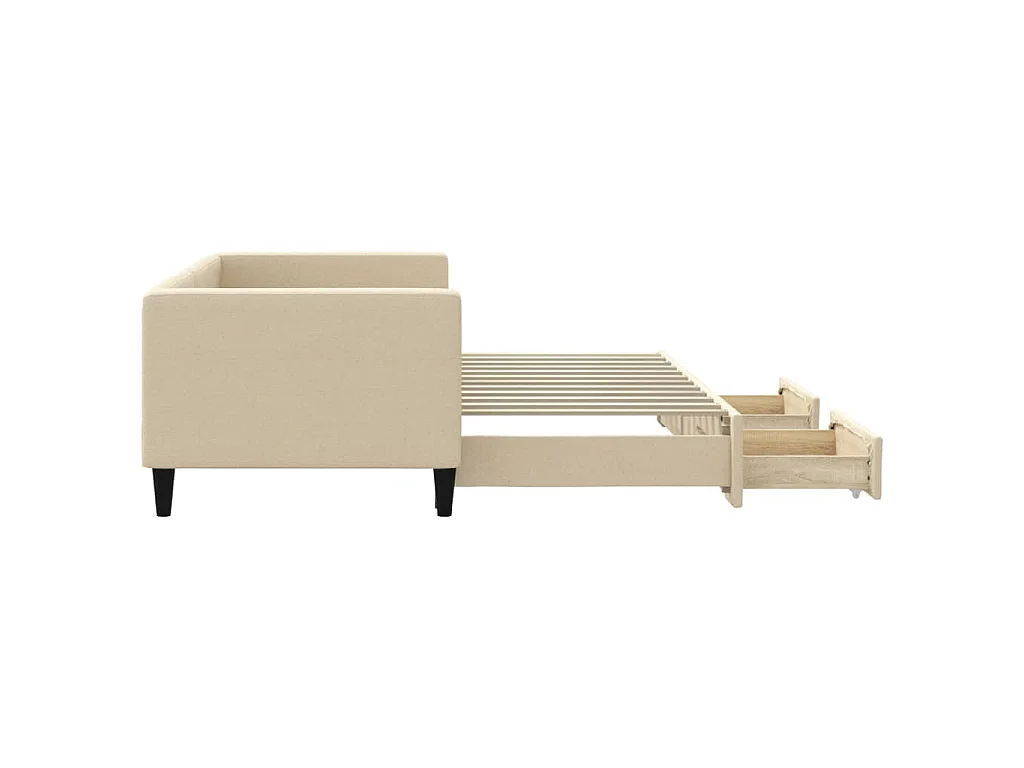 Tagesbett Ausziehbar mit Schubladen Creme 80x200 cm Stoff