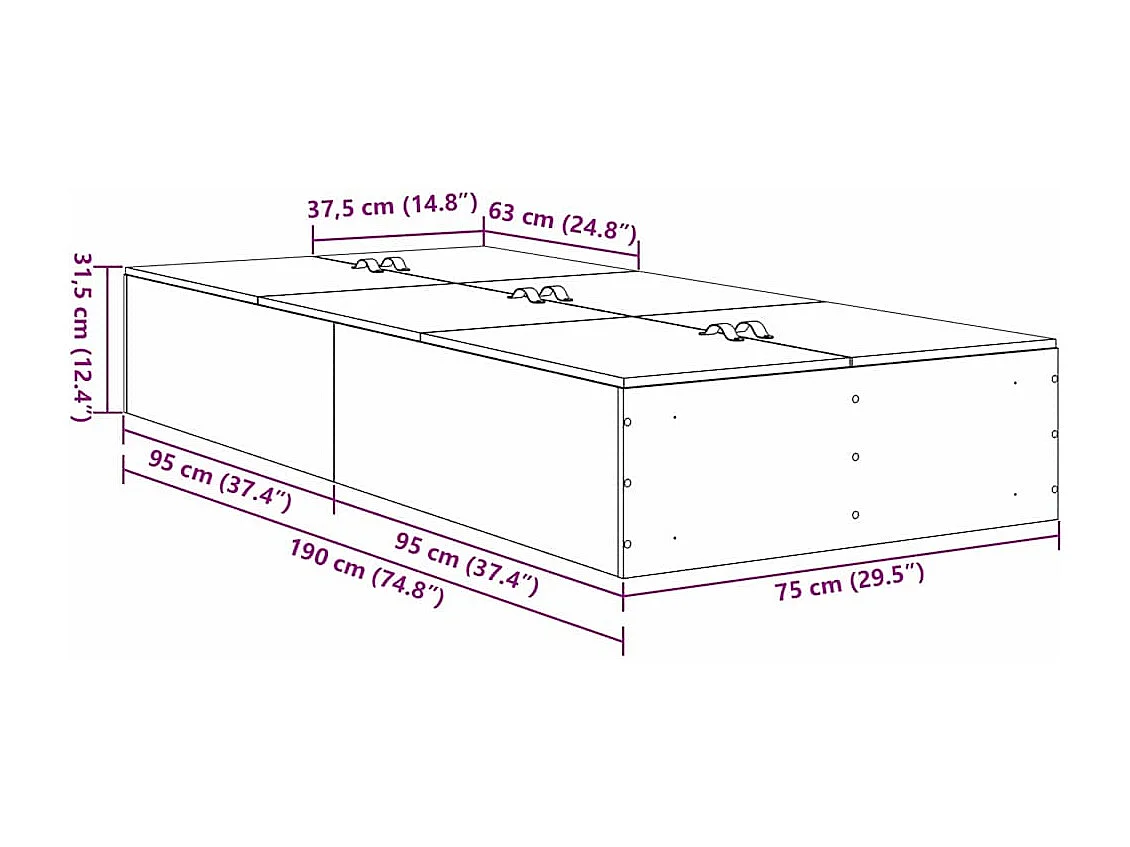 Cama con almacenamiento Roble Sonoma 70 x 190 cm