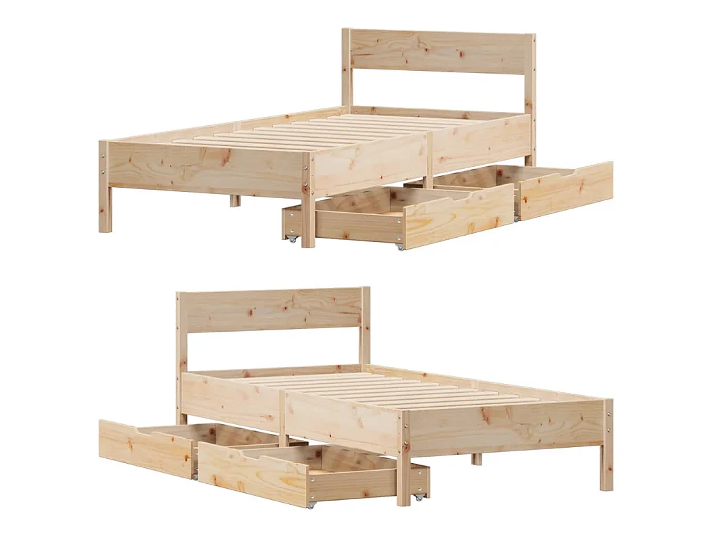 Bedframe zonder matras massief grenenhout 75x190 cm