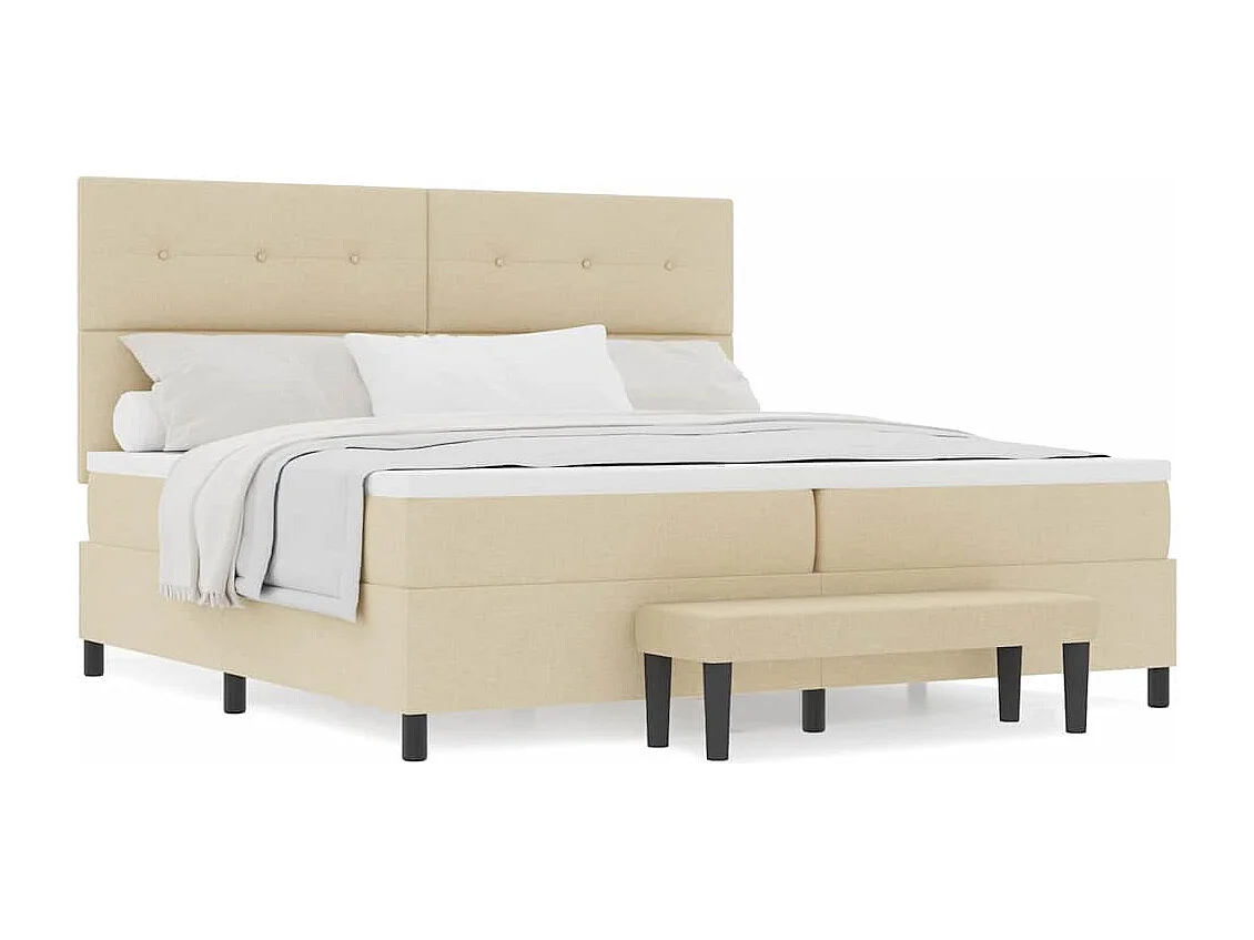 Lit à ressorts avec matelas Crème 200 x 200 cm tissu