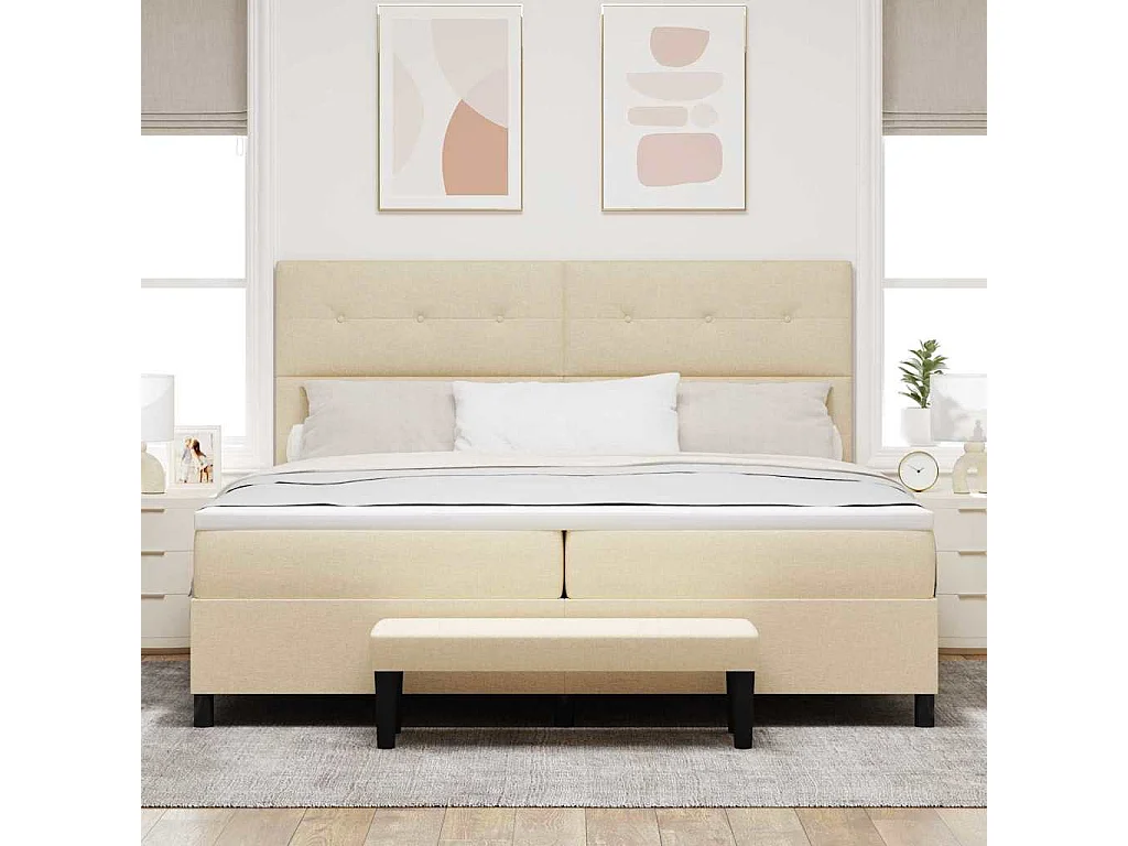 Lit à ressorts avec matelas Crème 200 x 200 cm tissu