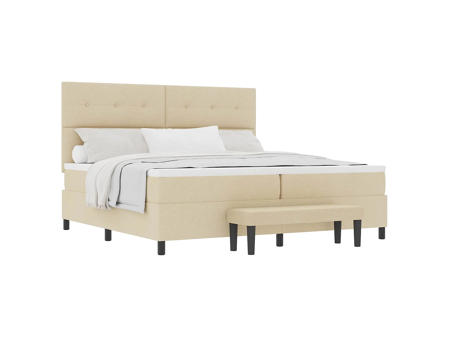 Letto a molle con testiera Crema 200 x 200 cm Tessuto