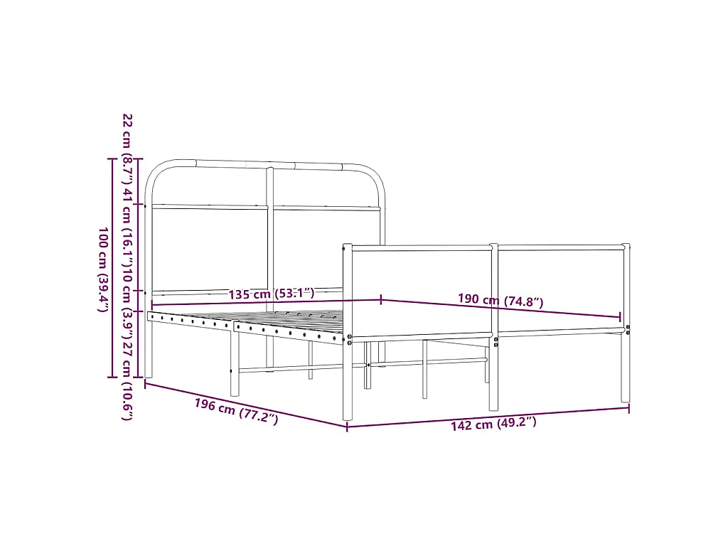 Cadre de lit sans matelas 135x190 cm chêne marron