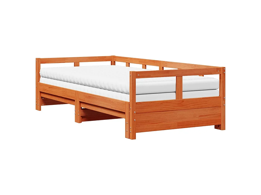 Slaapbank onderschuifbed matras 80x200 cm grenenhout wasbruin