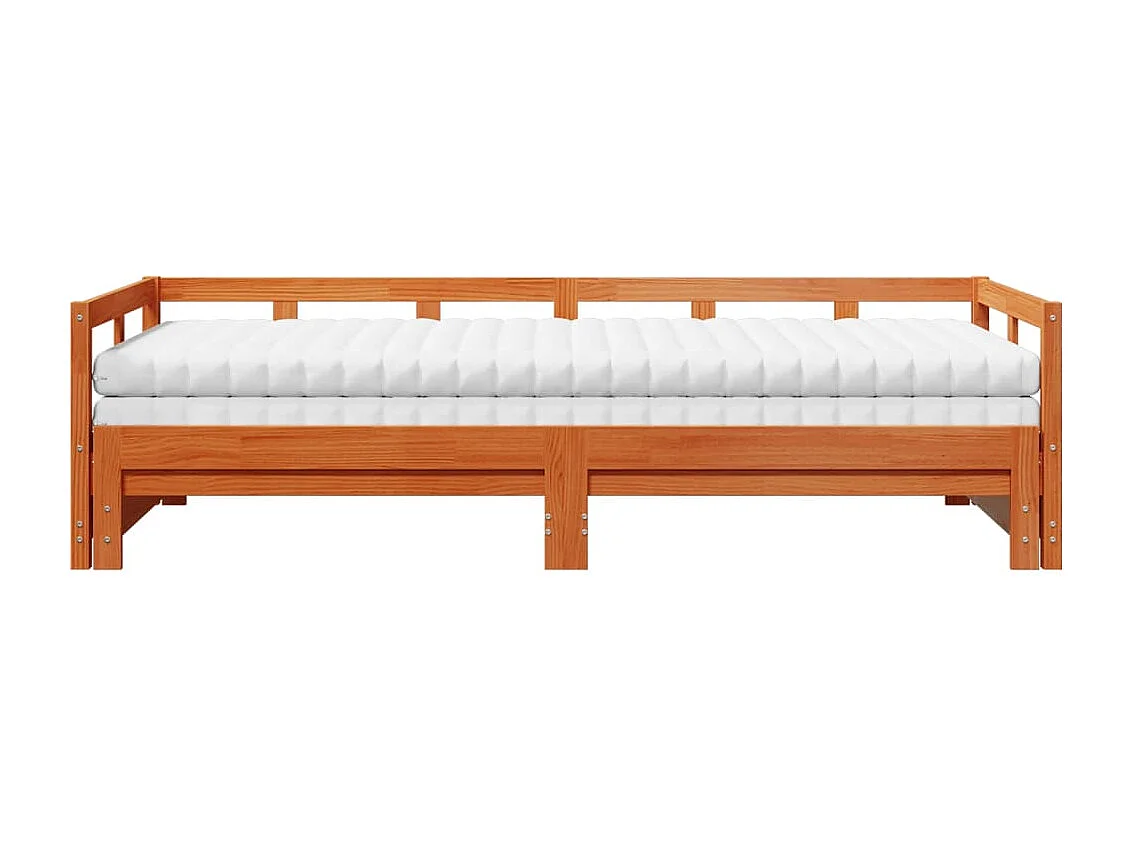 Slaapbank onderschuifbed matras 80x200 cm grenenhout wasbruin
