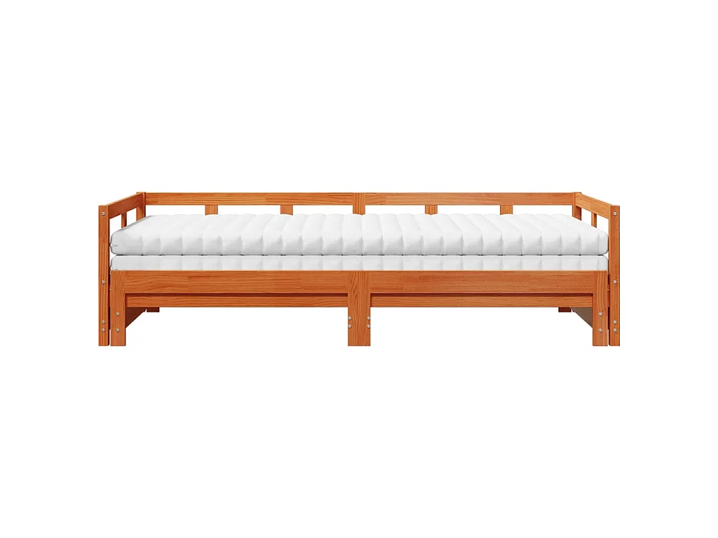 Divano Letto con Rotelle e Materasso Marrone Cera 80x200cm Pino