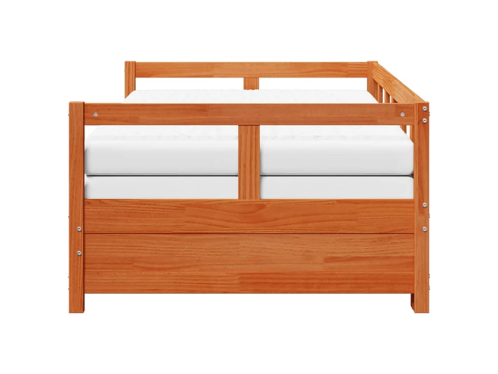 Divano Letto con Rotelle e Materasso Marrone Cera 80x200cm Pino