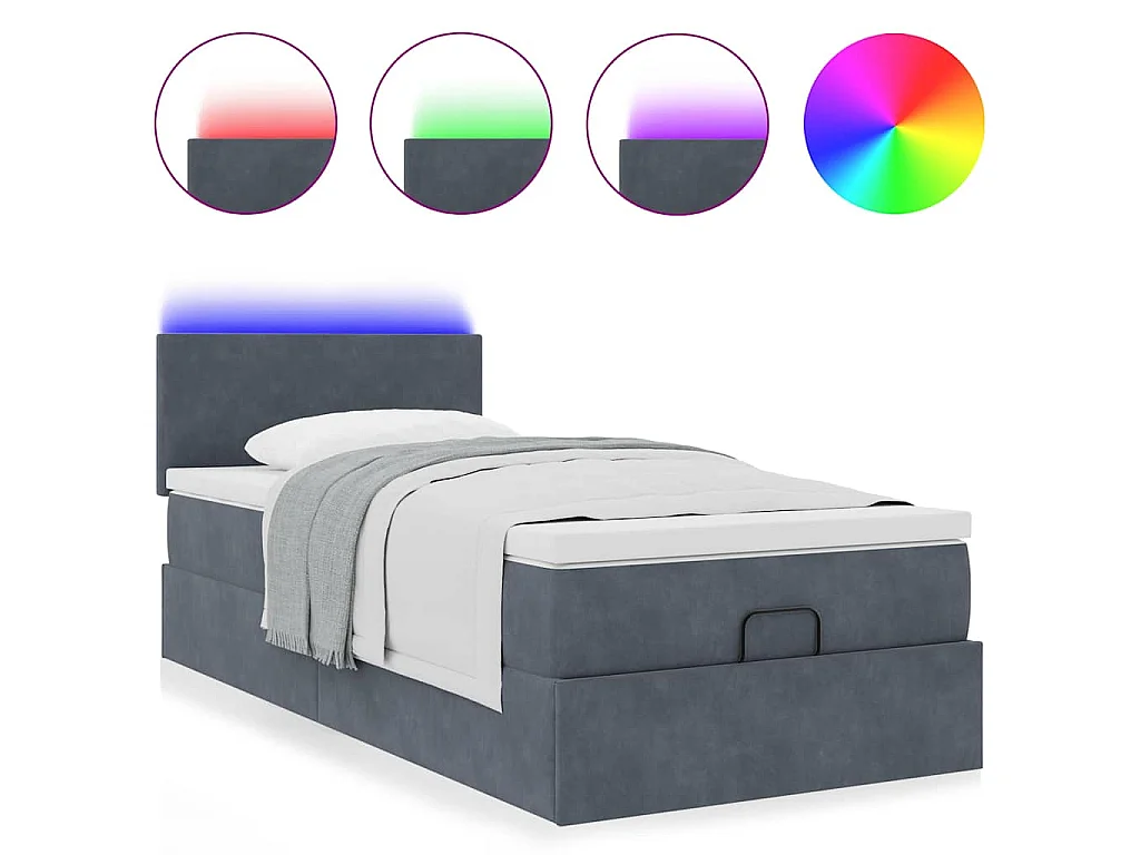 Estructura cama otomana colchón terciopelo gris oscuro
