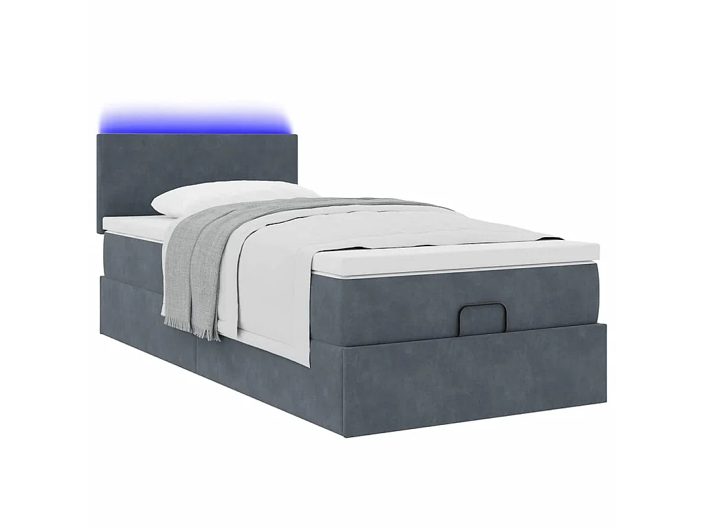 Estructura cama otomana colchón terciopelo gris oscuro