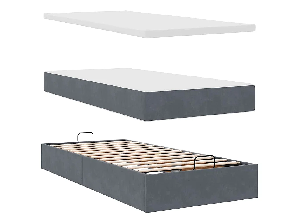 Estructura cama otomana colchón terciopelo gris oscuro
