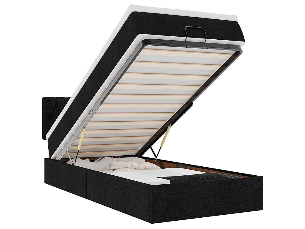 Cama Otomana com colchão & LEDs 80x200cm tecido preto