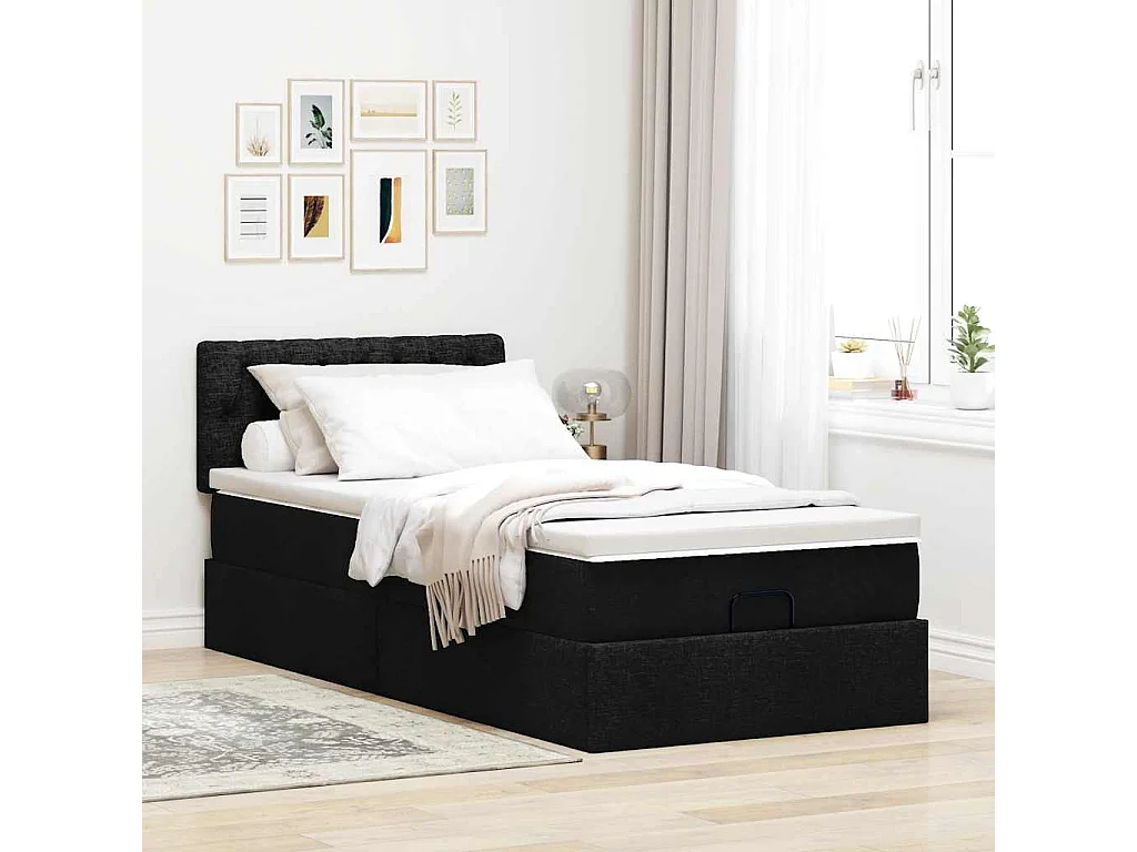Cama Otomana com colchão & LEDs 80x200cm tecido preto