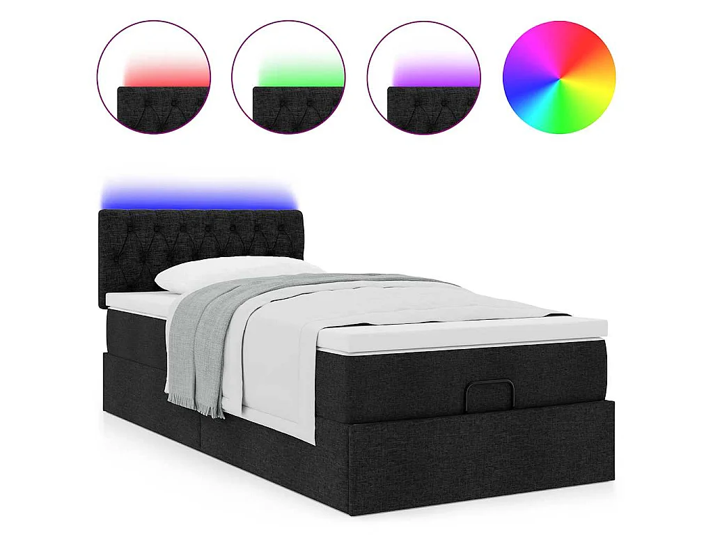 Cama Otomana com colchão & LEDs 80x200cm tecido preto