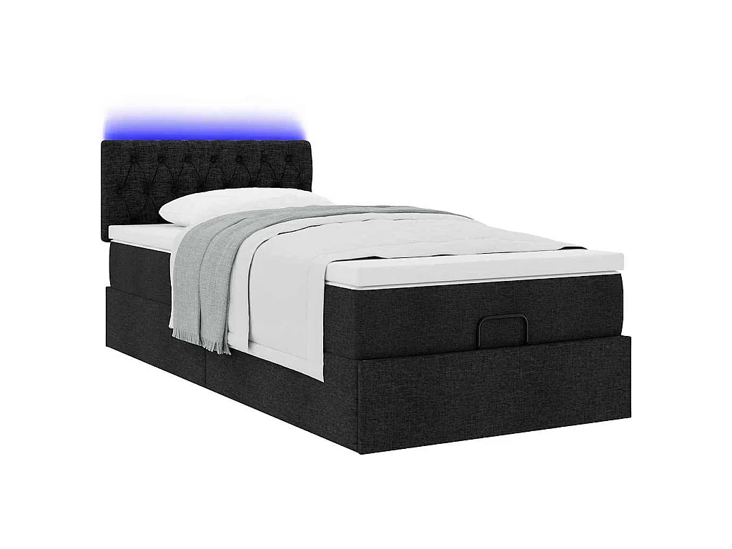 Cama Otomana com colchão & LEDs 80x200cm tecido preto