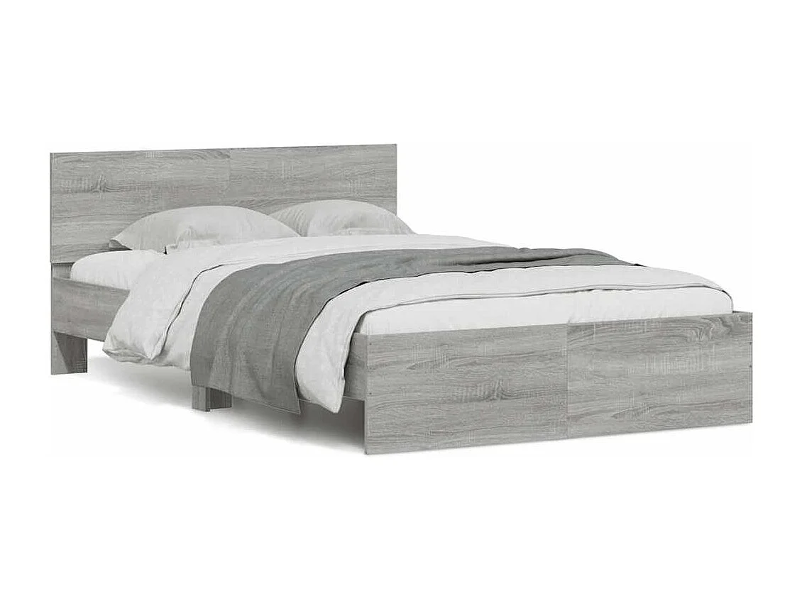 Giroletto con Testiera e LED Grigio Sonoma 135x190 cm