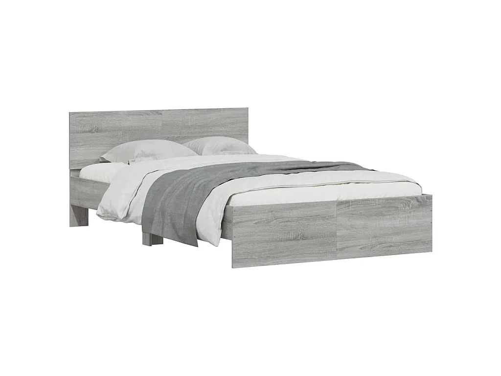 Giroletto con Testiera e LED Grigio Sonoma 135x190 cm