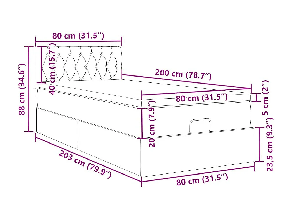 Ottoman bed met matras 80x200cm stof zwart