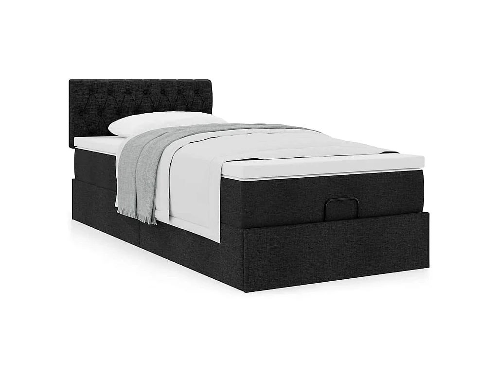 Struttura Letto Pouf con Materasso Nero 80x200 cm in Tessuto