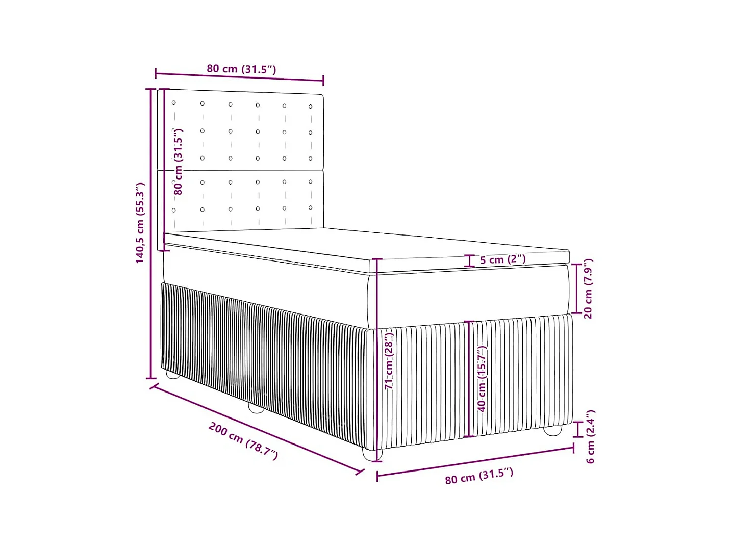 Sommier à lattes de lit avec matelas Taupe 80x200 cm Tissu