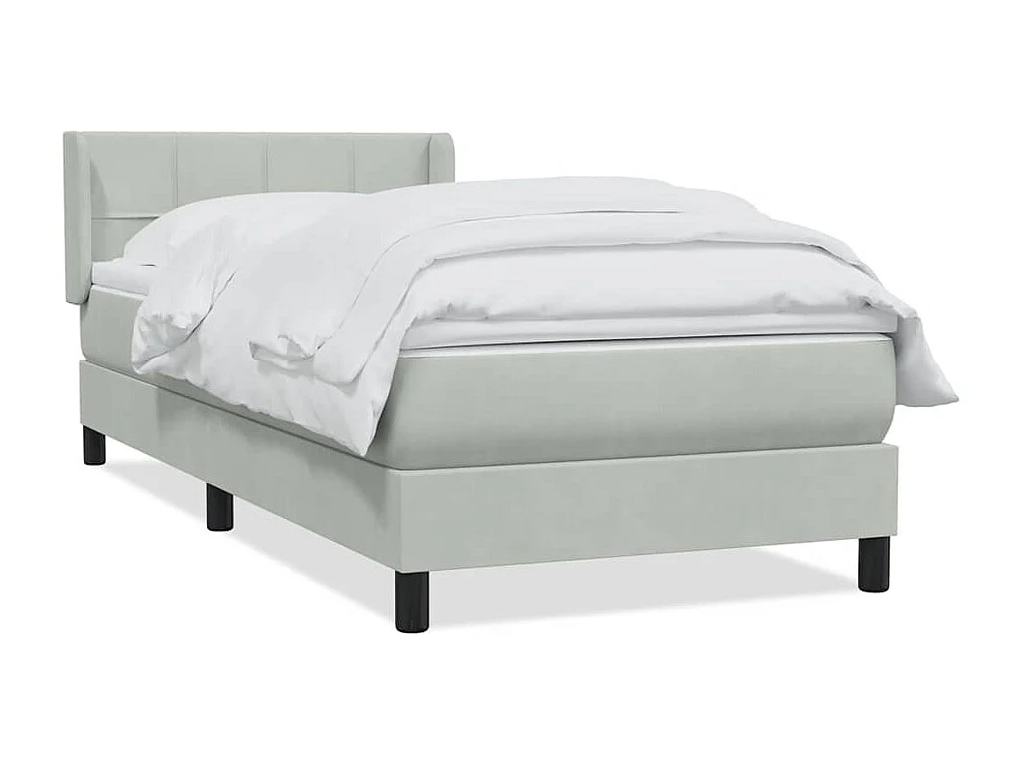 Cama box spring con colchón terciopelo gris claro 80x210 cm