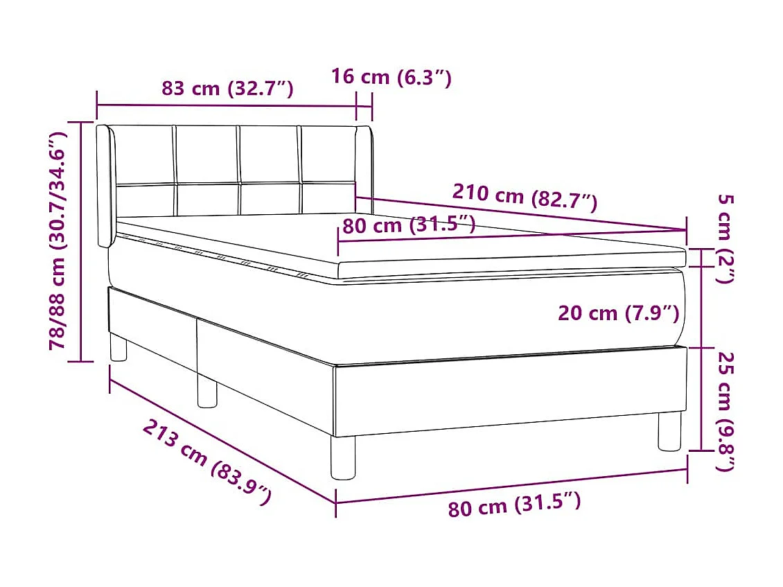 Sommier à lattes de lit et matelas gris clair 80x210 cm velours