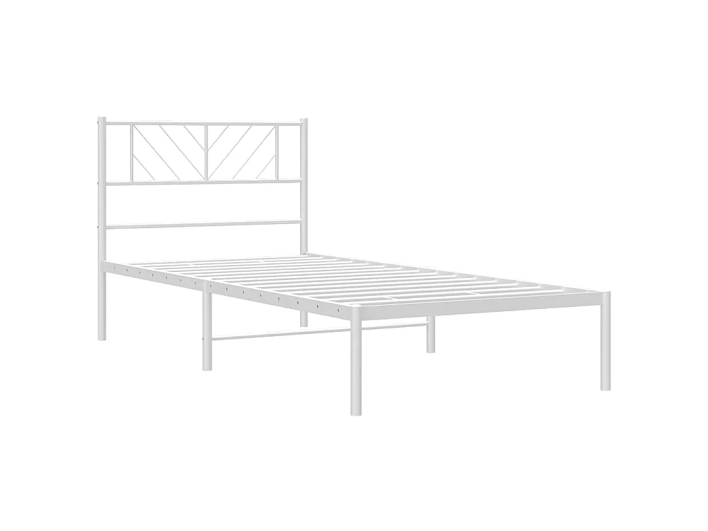 Cadre de lit métal sans matelas avec tête de lit blanc 75x190cm