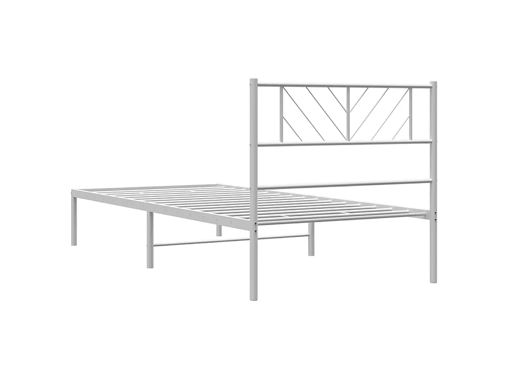 Cadre de lit métal sans matelas avec tête de lit blanc 75x190cm