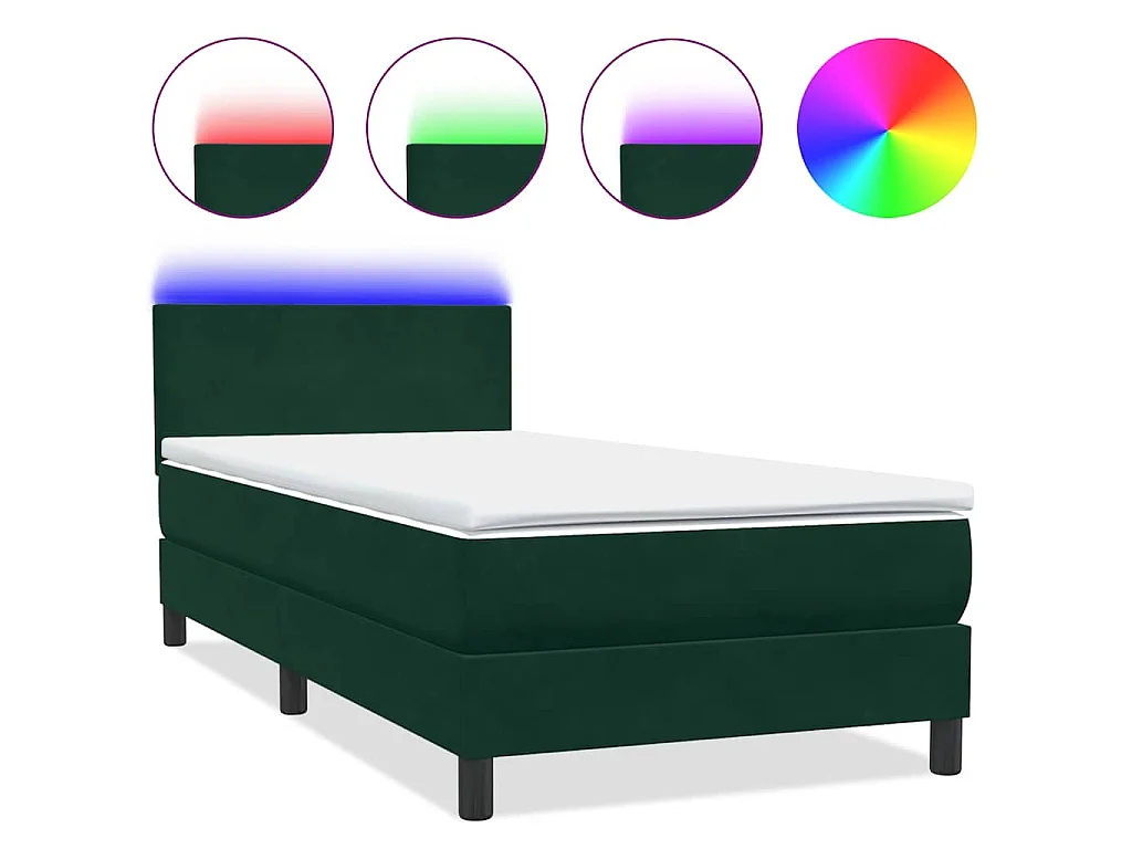 Sommier à lattes de lit et matelas et LED vert foncé 80x220 cm velours
