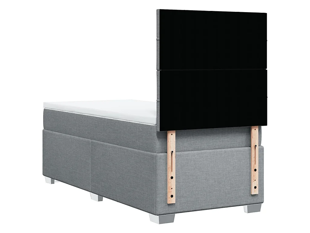 Cama box spring con colchón tela gris claro 80x200 cm