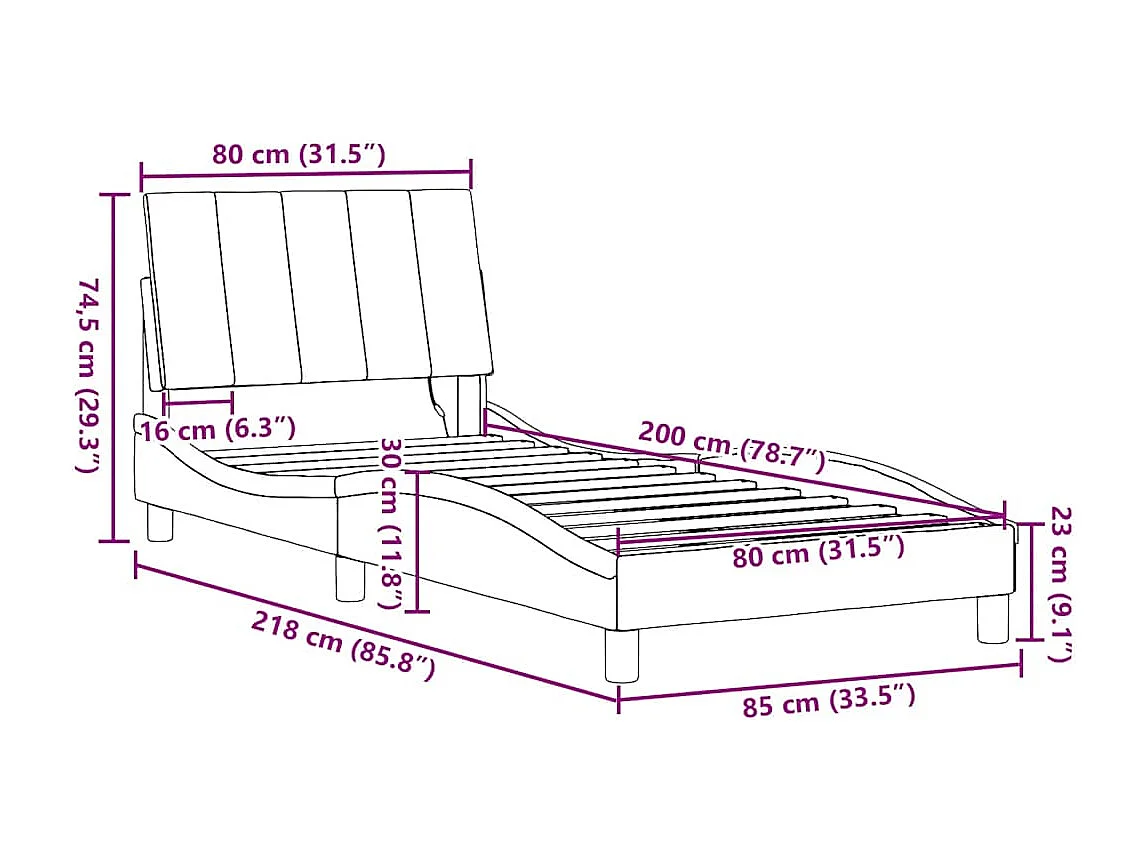 Cadre de lit sans matelas Hanko noir 80x200 cm tissu