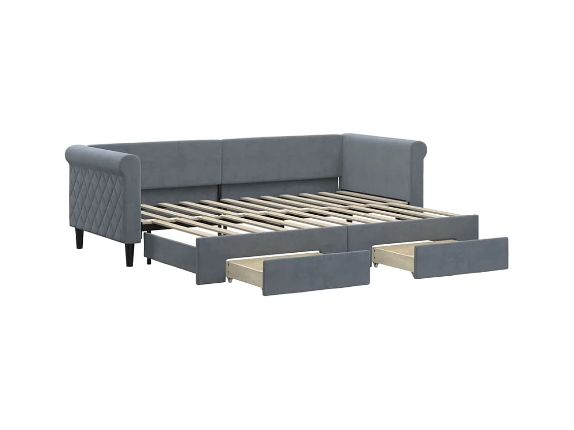 Slaapbank onderschuifbed en lades 80x200 cm fluweel donkergrijs