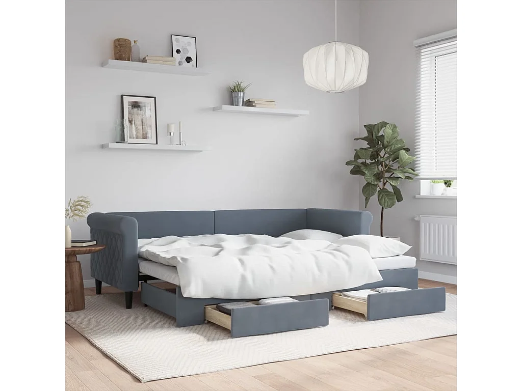 Tagesbett Ausziehbar mit Schubladen Dunkelgrau 80x200 cm Samt