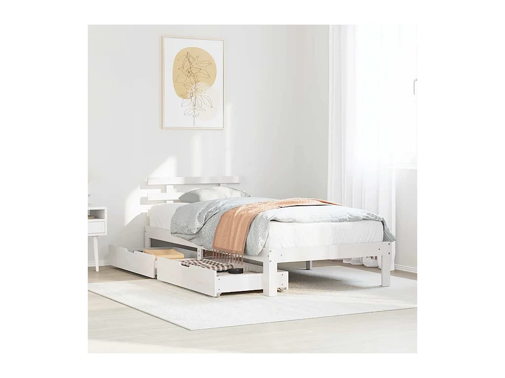 Cadre de lit avec tiroirs sans matelas blanc 75x190 cm