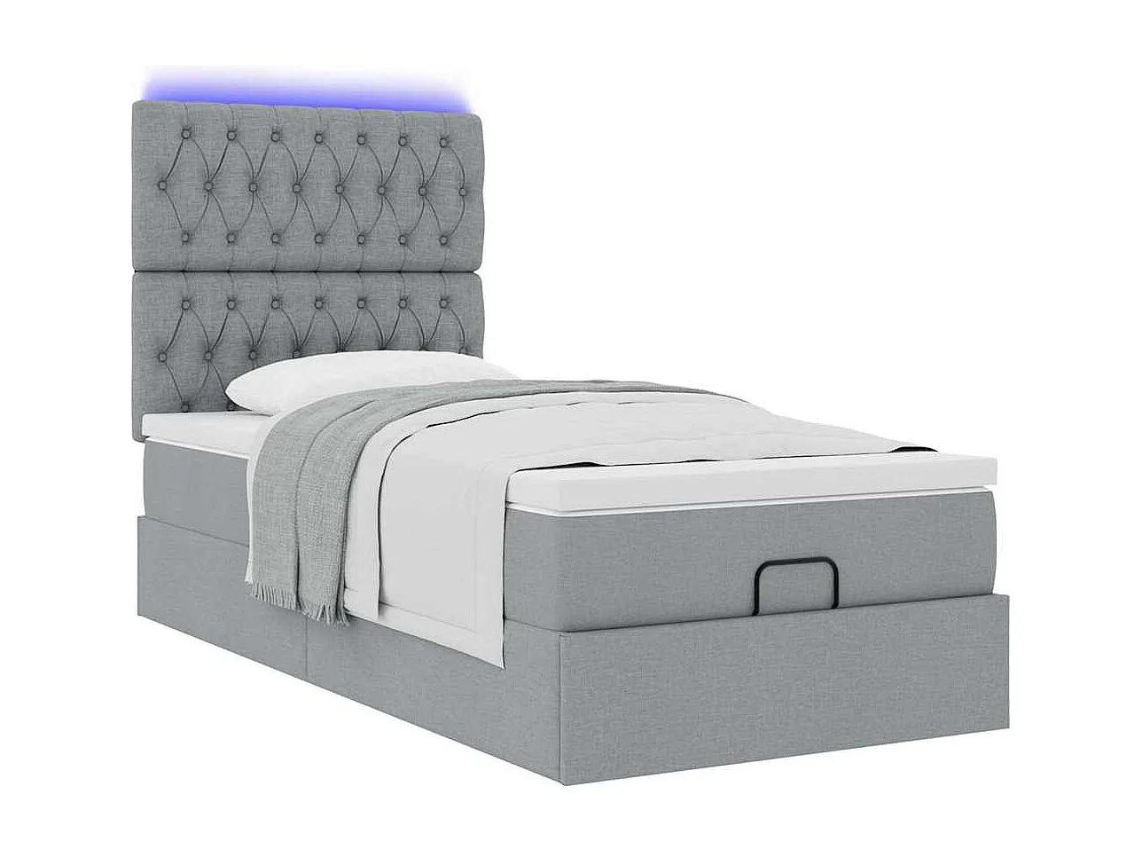 Lit ottoman avec matelas et LED Gris clair 80x200cm tissu