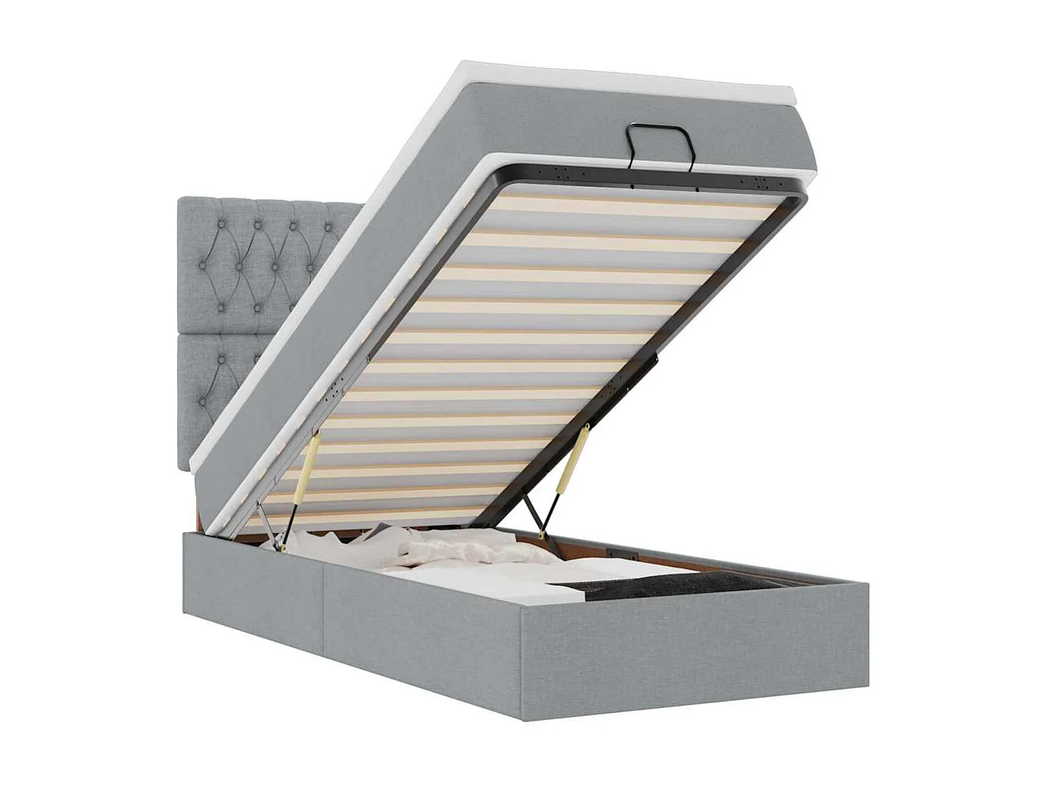 Ottomane Bett mit Matratze & LEDs Hellgrau 80x200 cm Stoff