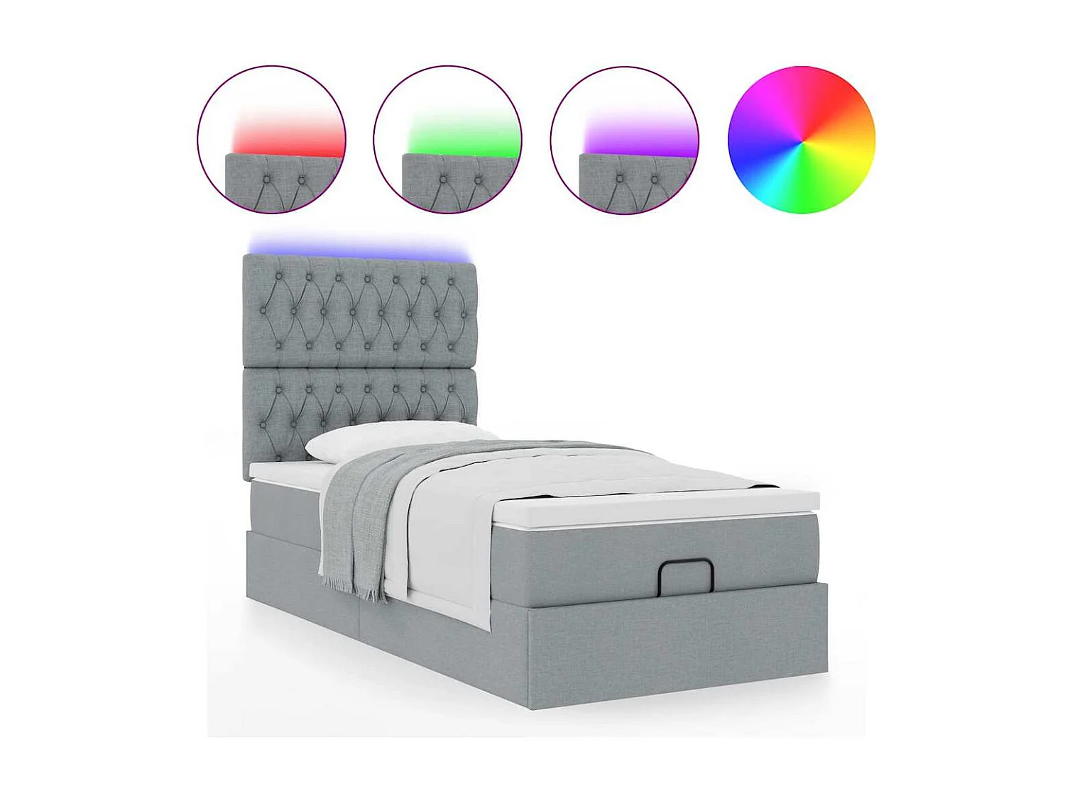 Ottomane Bett mit Matratze & LEDs Hellgrau 80x200 cm Stoff