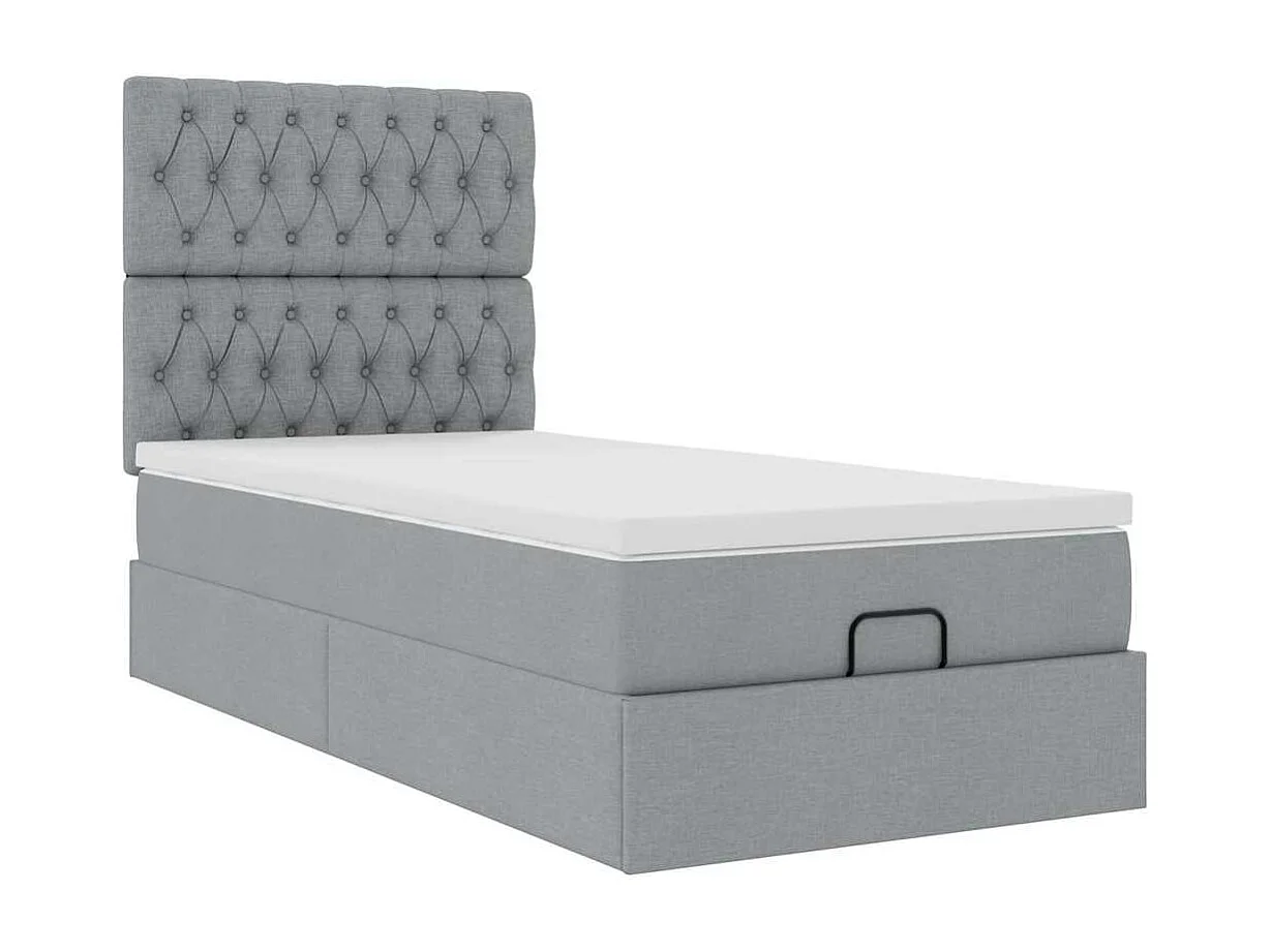 Ottomane Bett mit Matratze & LEDs Hellgrau 80x200 cm Stoff