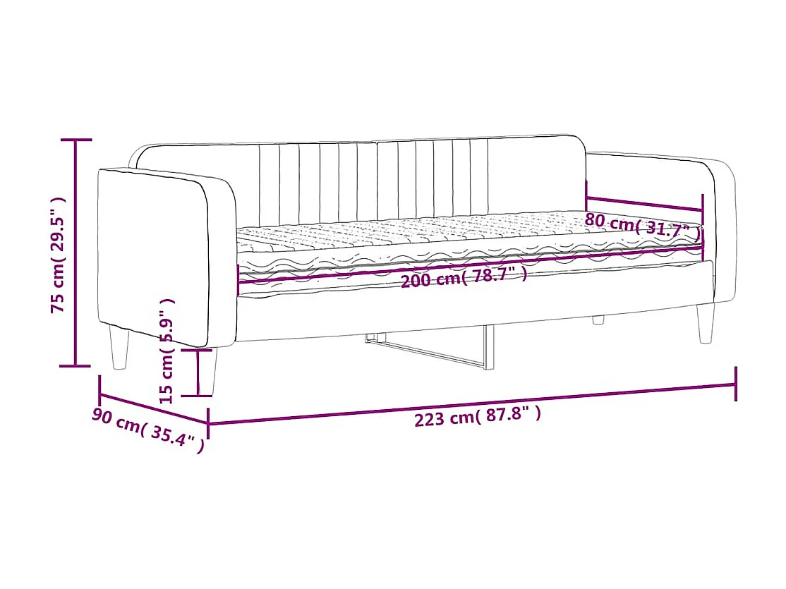 Lit de jour avec matelas gris foncé 80x200 cm velours