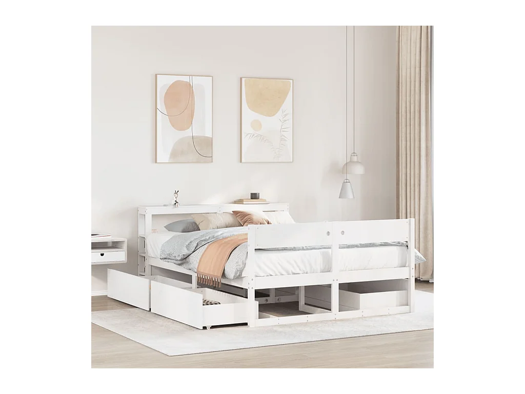 Cadre de lit sans matelas blanc 135x190 cm bois de pin massif