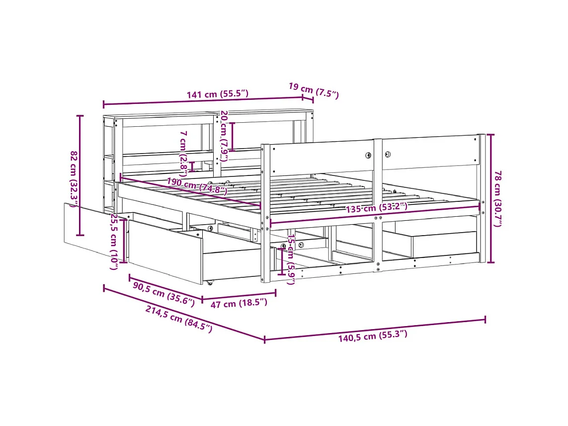 Cadre de lit sans matelas blanc 135x190 cm bois de pin massif