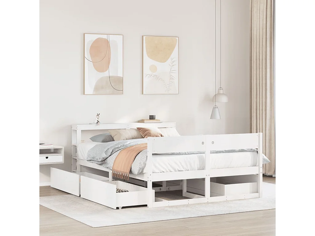 Bedframe zonder matras massief grenenhout wit 135x190 cm