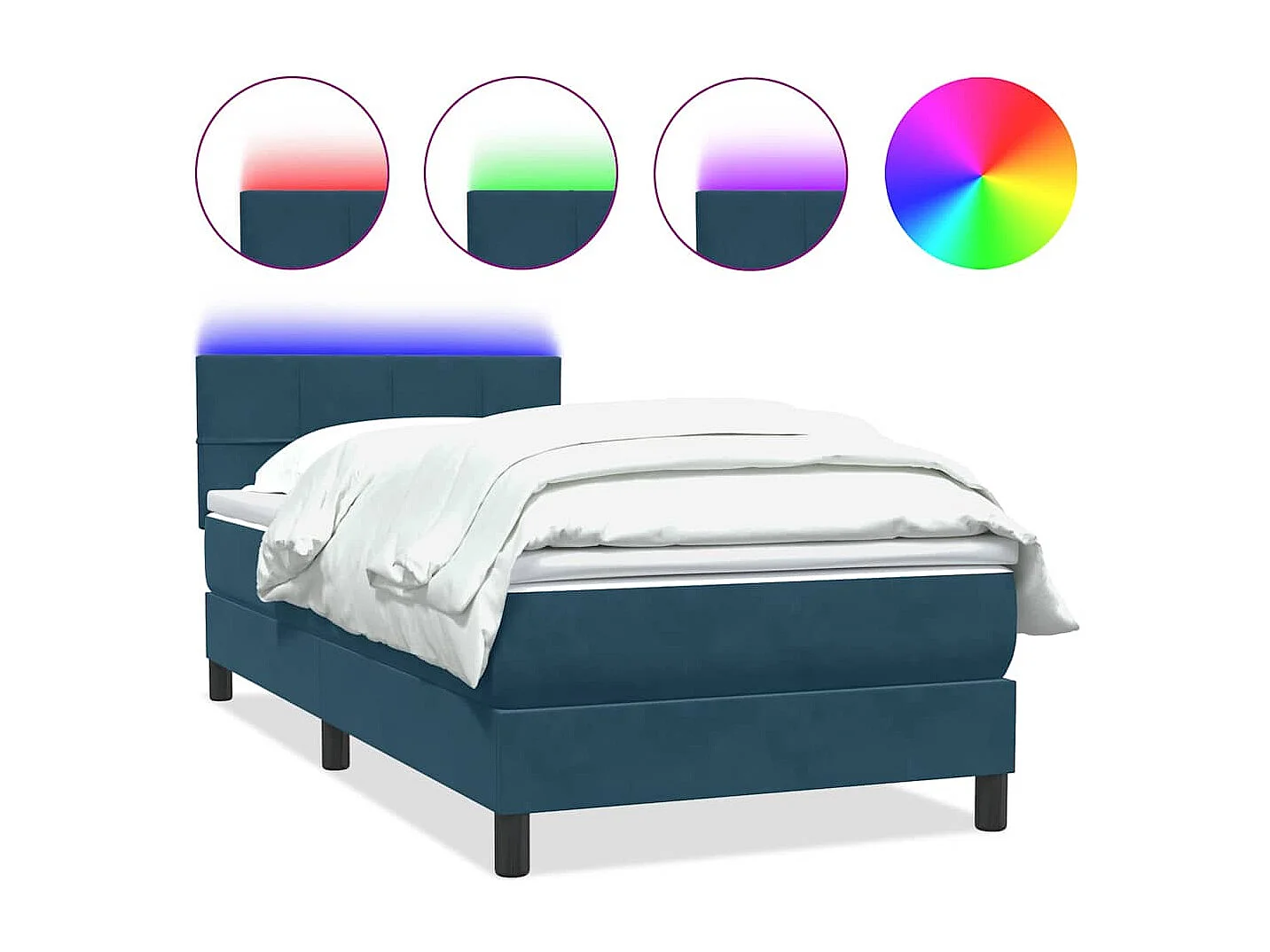Sommier à lattes de lit et matelas et LED bleu foncé 80x220 cm velours