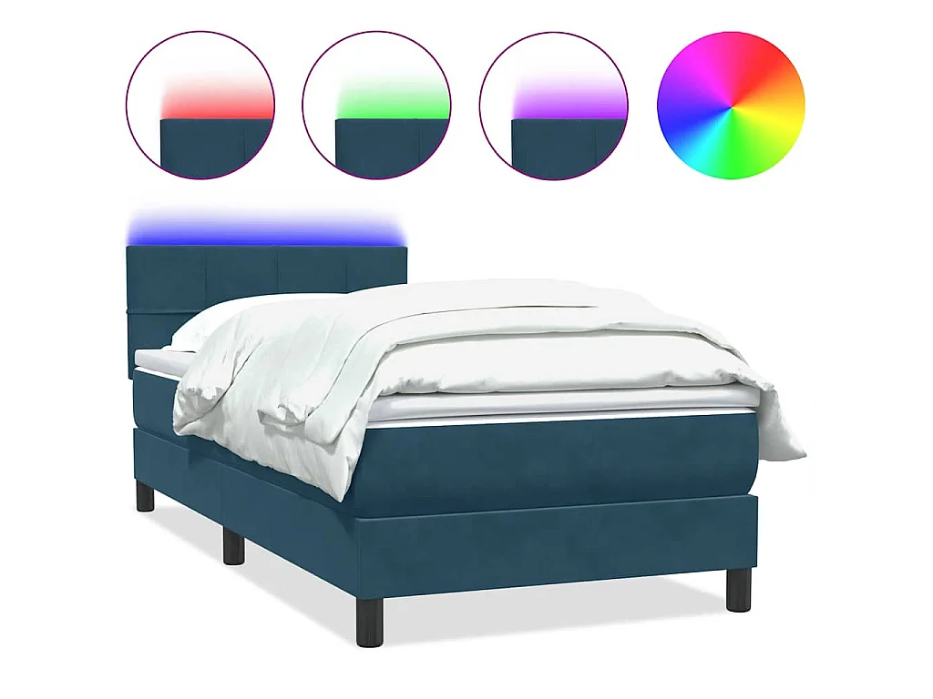 Sommier à lattes de lit et matelas et LED bleu foncé 80x220 cm velours